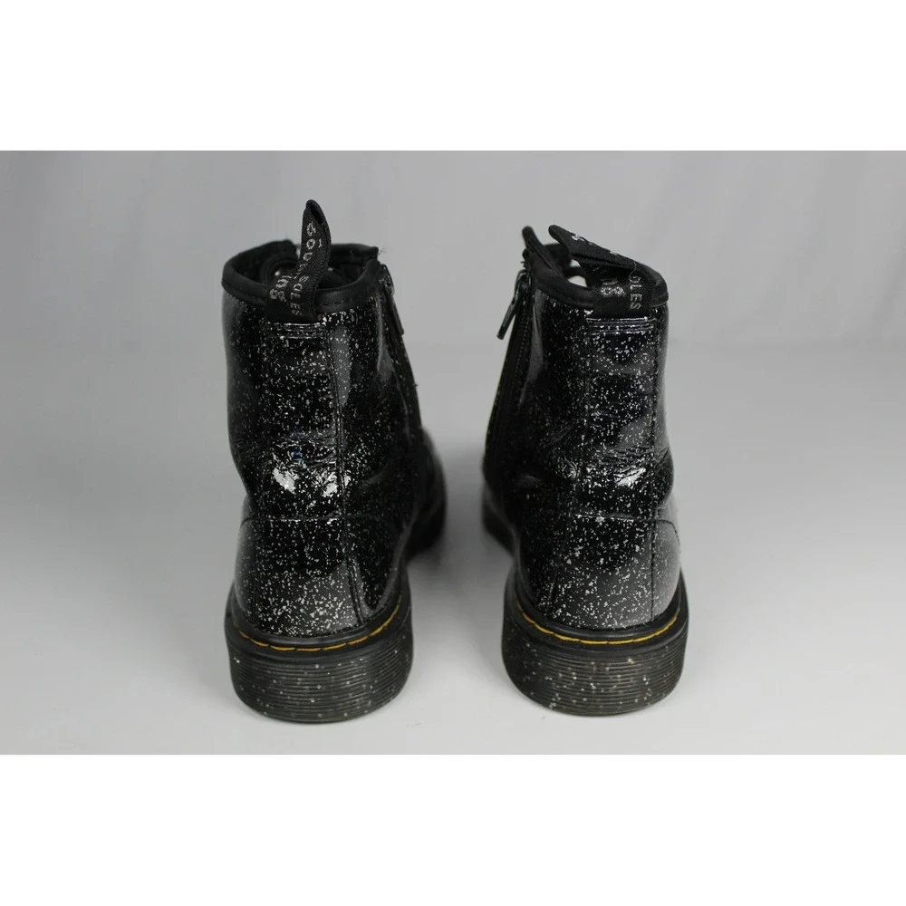 Dr. Martens Delaney Black Glitter Patent Boots Lace Up Side Zip Kids Shoes